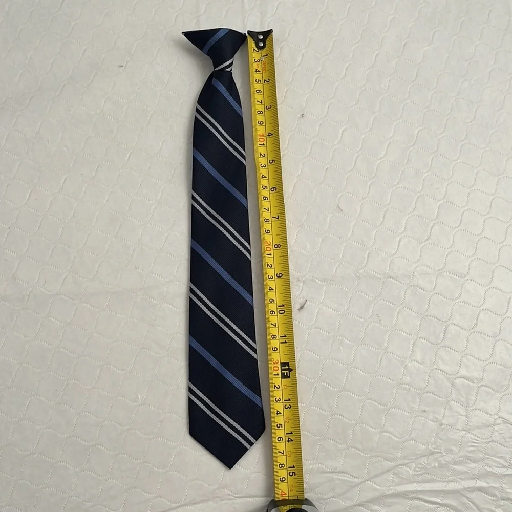 Blue striped clip on tie